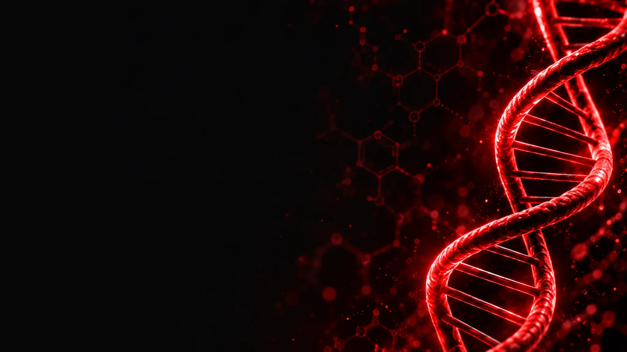 Glowing crimson DNA double helix